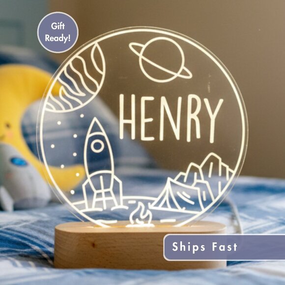 Personalized Space Night Light – Custom LED Lamp for Kids - Picture 1 of 8